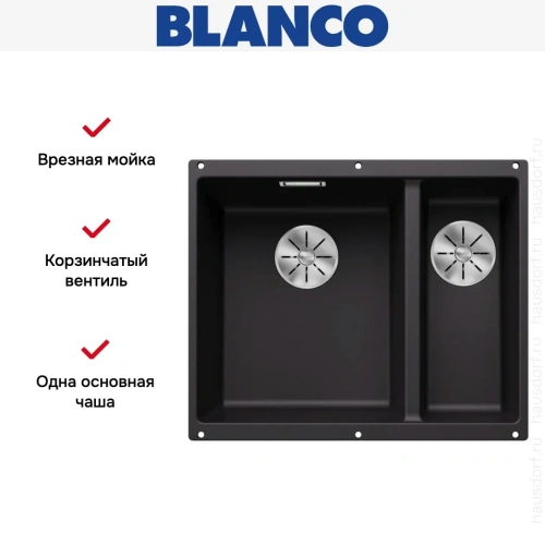 Мойка BLANCO SUBLINE 340/160-U Silgranit черный, чаша слева фото 8
