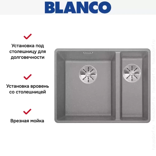 Мойка Blanco SUBLINE 340/160-F отводная арматура InFino® алюминий фото 2