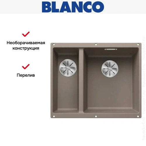 Мойка BLANCO SUBLINE 340/160-U Silgranit серый беж, чаша справа фото 9