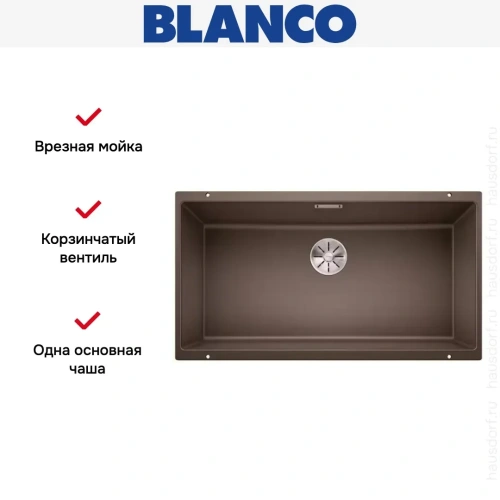Мойка Blanco SUBLINE 800-U отводная арматура InFino® кофе фото 7