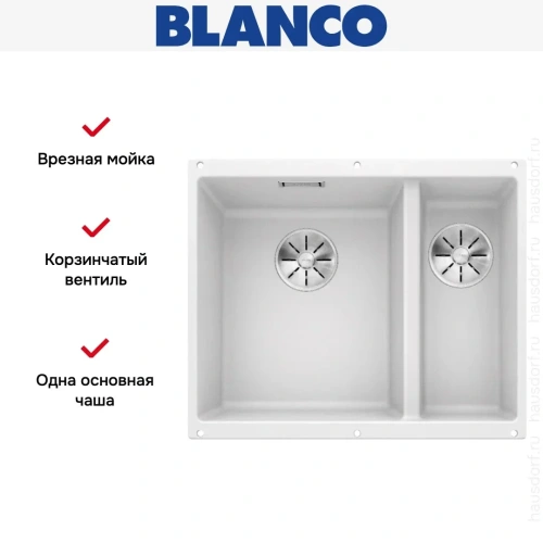 Мойка BLANCO SUBLINE 340/160-U Silgranit белый, чаша слева фото 7