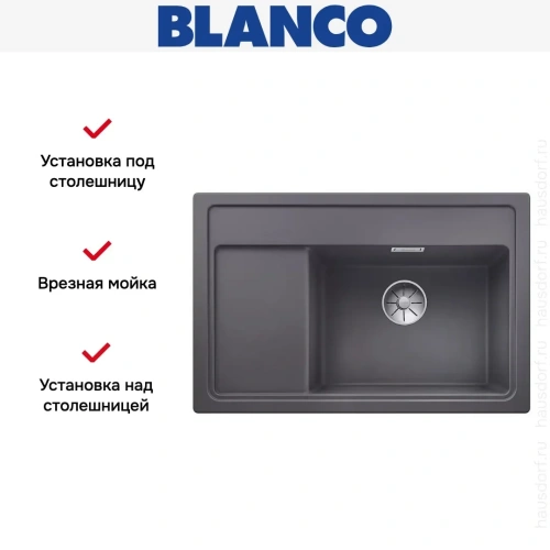 Мойка Blanco ZENAR XL 6 S Compact чаша справа, доска стекло клапан-автомат InFino® темная скала фото 3