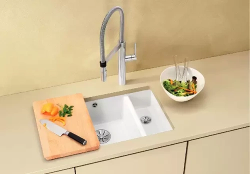 Мойка Blanco SUBLINE 350/150-U керамика отводная арматура InFino® глянцевая магнолия фото 2