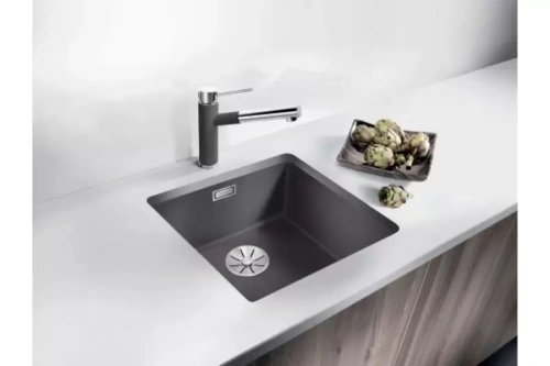 Мойка Blanco SUBLINE 320-U SILGRANIT отводная арматура InFino® серый беж фото 2