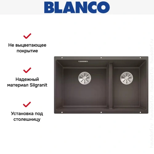 Мойка Blanco SUBLINE 430/270-U с отводной арматурой InFino® темная скала фото 6