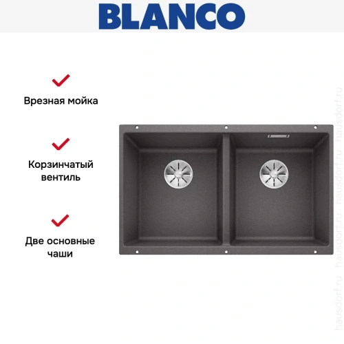 Мойка BLANCO SUBLINE 350/350-U Silgranit темная скала фото 8