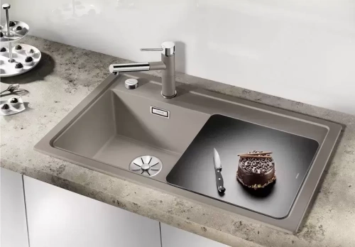 Мойка Blanco ZENAR 45 S-F SILGRANIT чаша слева, доска стекло клапан-автомат InFino® жасмин фото 2