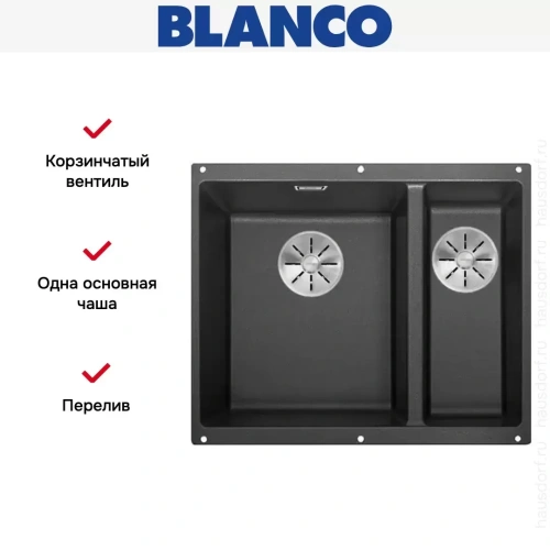 Мойка Blanco SUBLINE 340/160-F отводная арматура InFino® антрацит фото 3