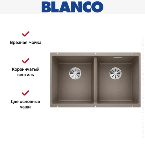 Мойка BLANCO SUBLINE 350/350-U Silgranit серый беж фото 8