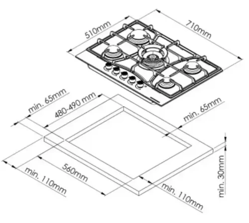 Газовая варочная панель Kuppersberg FG 73 B фото 5
