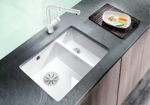 Мойка Blanco SUBLINE 350/150-U керамика отводная арматура InFino® глянцевая магнолия фото 3