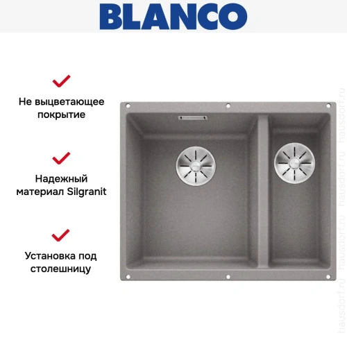 Мойка BLANCO SUBLINE 340/160-U Silgranit алюметаллик, чаша слева фото 6