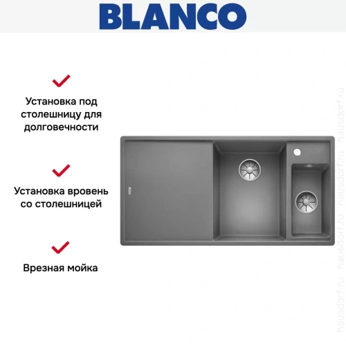 Мойка Blanco AXIA III 6 S чаша справа, доска стекло клапан-автомат InFino® алюметаллик фото 3