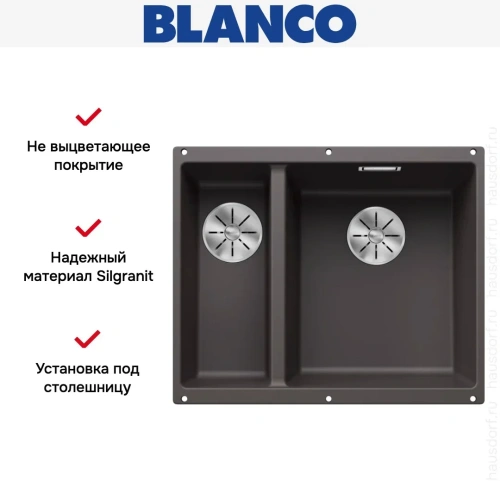 Мойка BLANCO SUBLINE 340/160-U Silgranit темная скала, чаша справа фото 7
