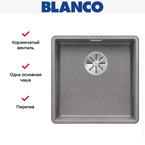 Мойка Blanco SUBLINE 400-F отводная арматура InFino® алюметаллик фото 3