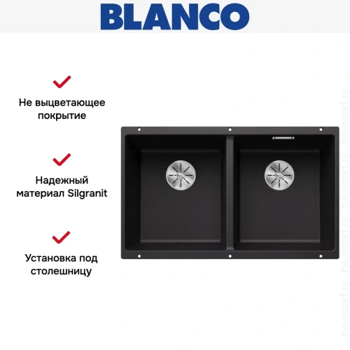 Мойка BLANCO SUBLINE 350/350-U Silgranit черный фото 7