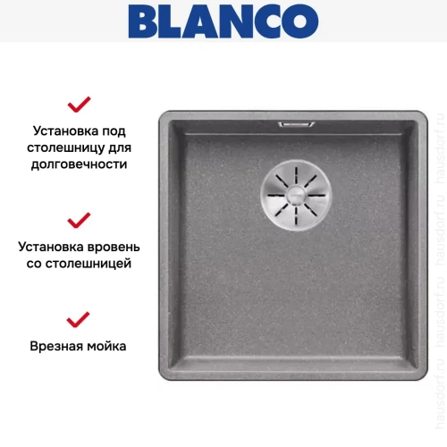 Мойка Blanco SUBLINE 400-F отводная арматура InFino® алюметаллик фото 2