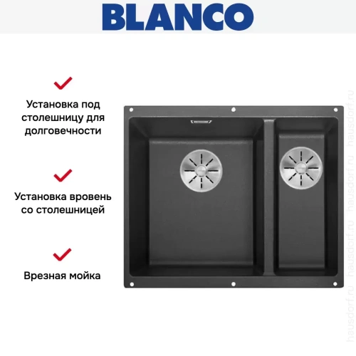 Мойка Blanco SUBLINE 340/160-F отводная арматура InFino® антрацит фото 2